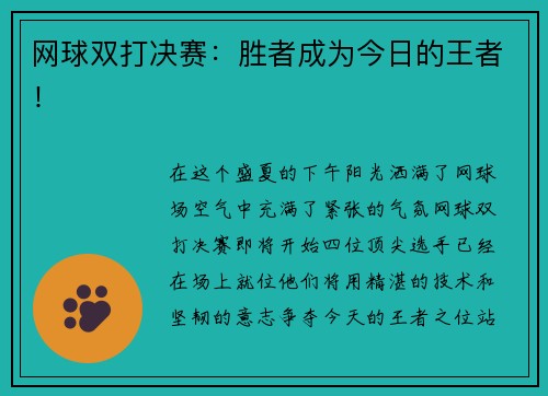 网球双打决赛：胜者成为今日的王者！